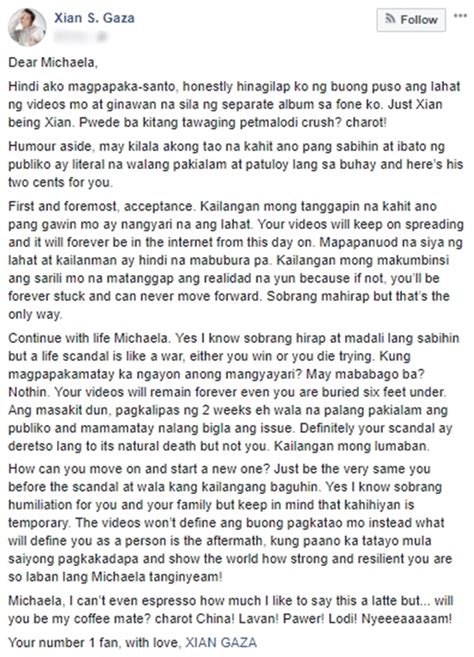 Michaela Baldos Receives Open Letter From Xian Gaza.